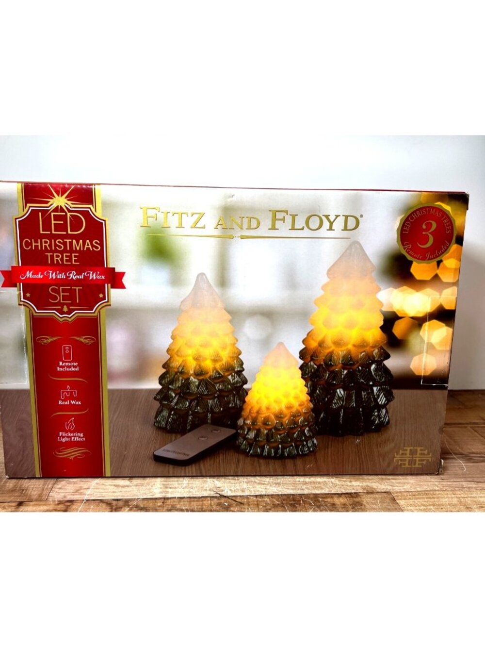 Fitz And Floyd LED Christmas Tree Candle Set Remote Controlled Flickering Light